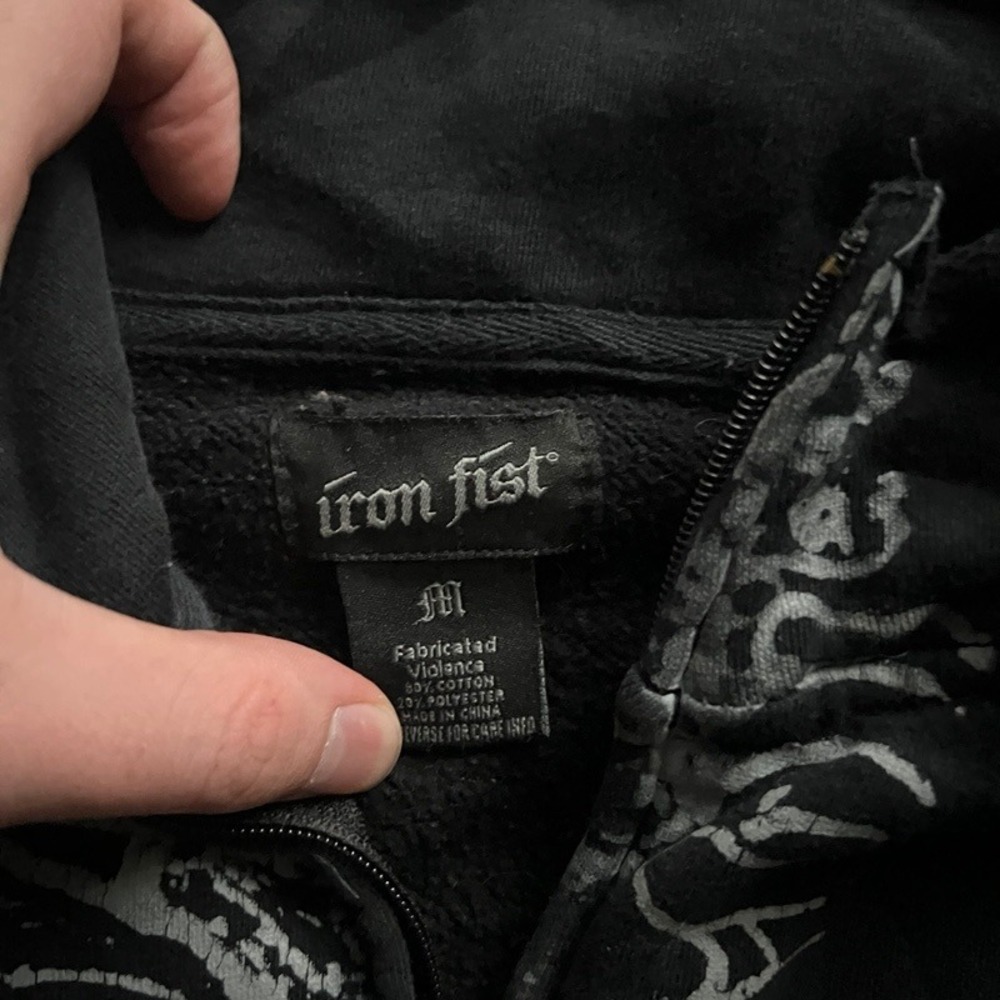 Vintage Iron Fist Zip Up Sweatshirt Medium Black 2000s Y2K Skeleton - Picture 5 of 10